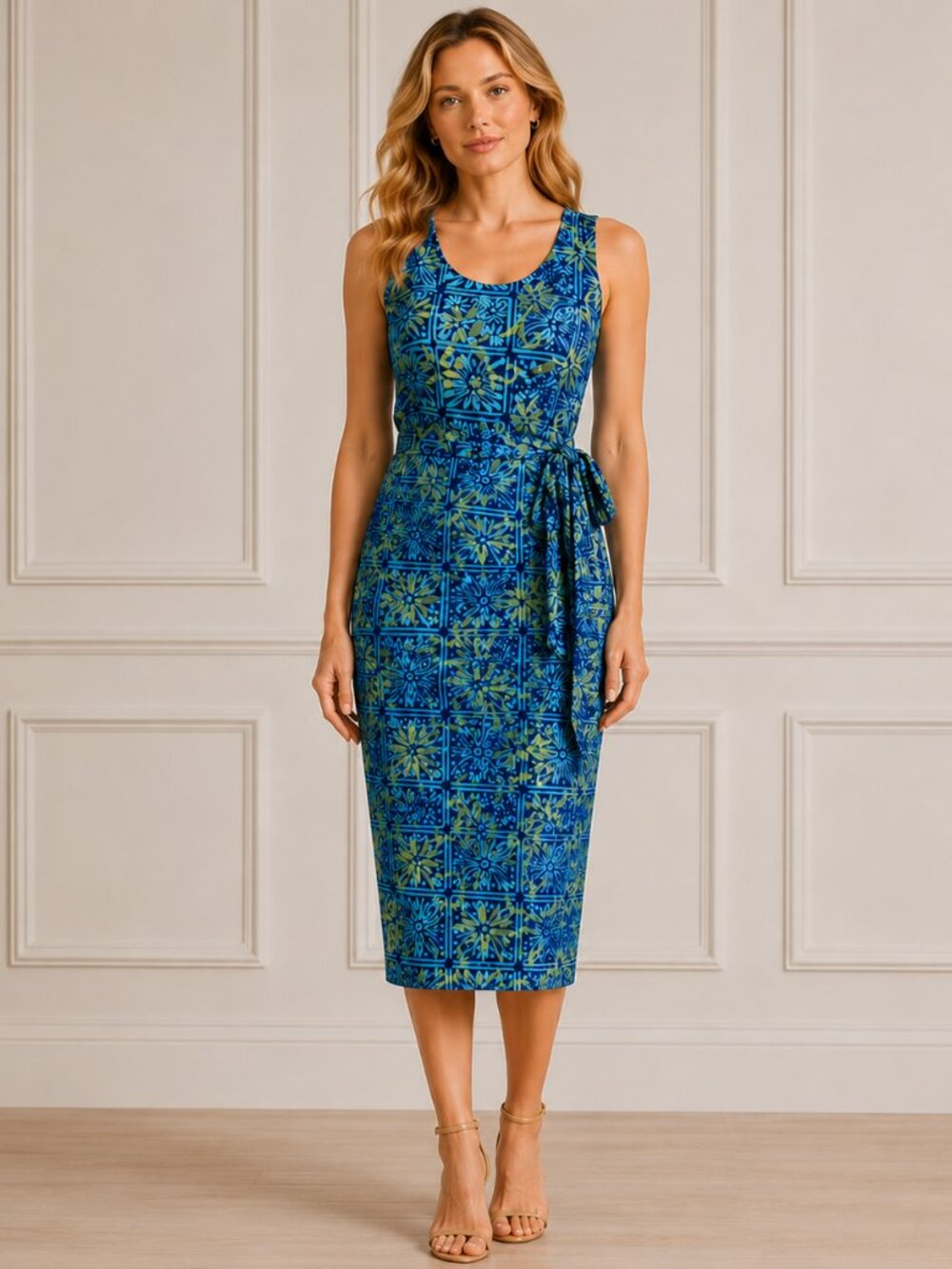 Spenser Jeremy 100% Silk Faux Wrap Dress Blue Floral Sleeveless Women’s Sz 4 Vtg